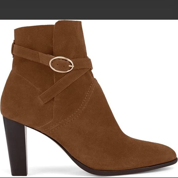 Rilista Pointed Toe Ankle Booties Chunky Block Heel Buckle Strap Faux Suede - Picture 1 of 13
